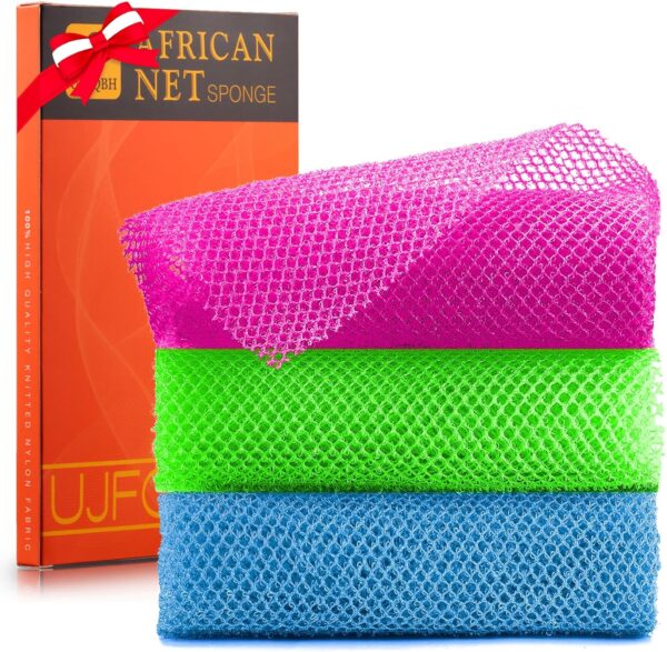 African Net 3 Pieces Exfoliating Shower Body Scrubber