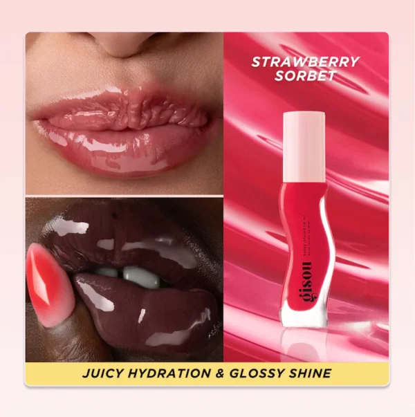 Gisou Honey Infused Hydrating Lip Oil Strawberry Sorbet Sheer Pinky Red