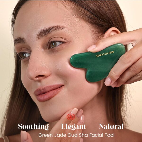 Rena Chris Gua Sha Facial Tools, Natural Jade Stone Guasha