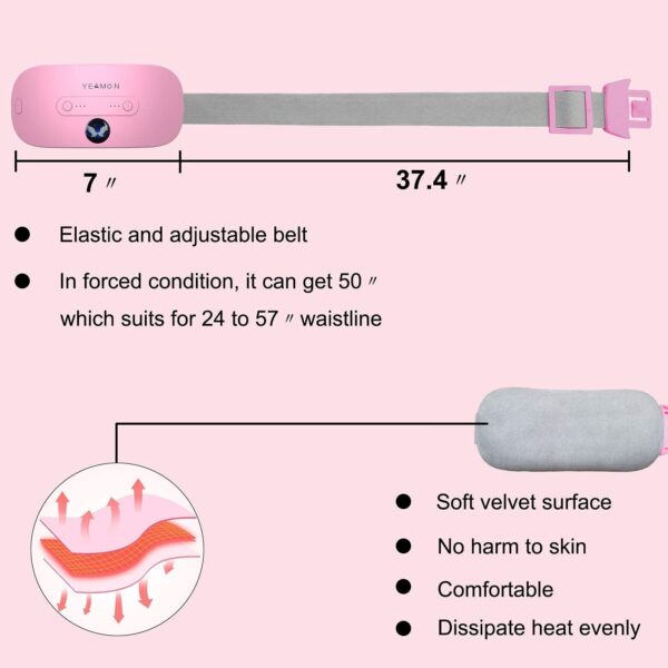 Yeamon Portable Cordless Heating Pad, Electric Waist Belt Device, Pink