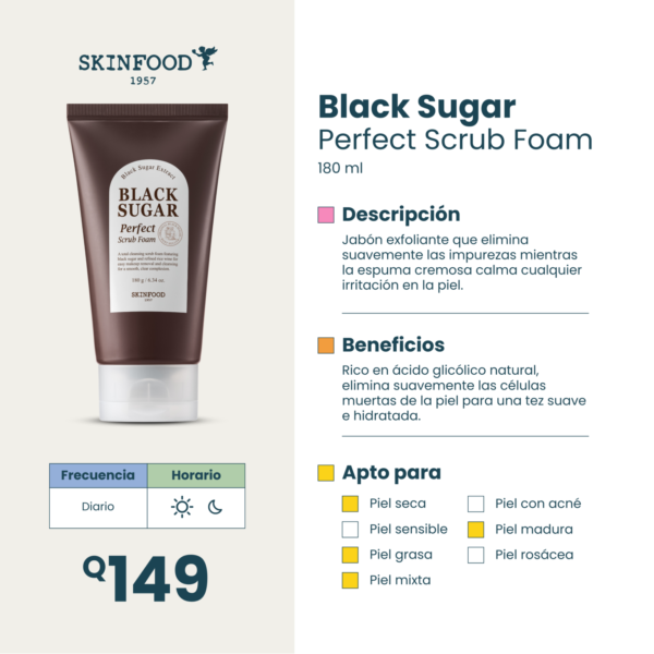 SKINFOOD Black Sugar Perfect Scrub Foam 180g - Image 3