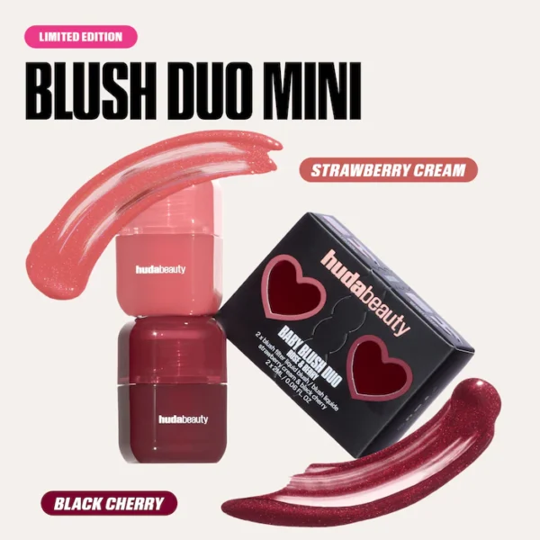 HUDA BEAUTY  Mini Baby Blush Duo Set Strawberry Cream and Black Cherry - dusty rose / burnt berry - Image 4