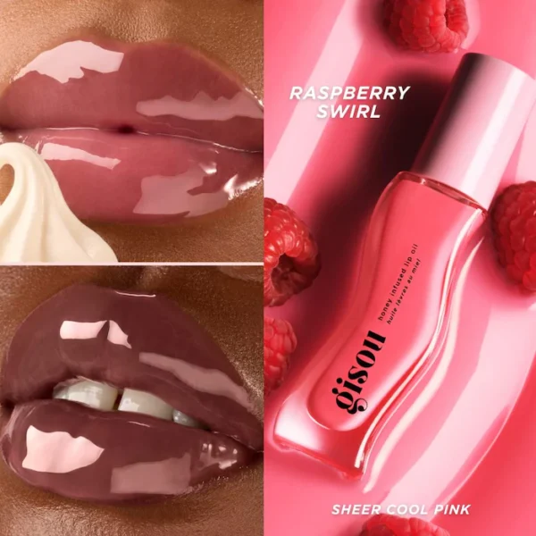 Gisou Honey Infused Hydrating Lip Oil Raspberry Swirl Sheer Cool Pink 8ml - Image 4